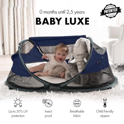 DERYAN Baby Travel Cot with Mattress from Birth to 2.5 Years - Pop Up Bed Tent Set Up in 2 Seconds - Includes Mosquito Net and Travel Bag, Fast & Compact Folding, Lightweight (Navy) — view 2