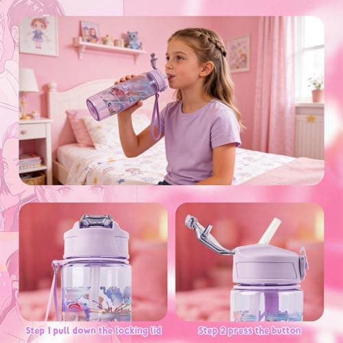 Heartsking K Pop Water Bottle for Girls, Purple Reusable Plastic Water Bottle with Straw for Sports and Travel Drinkware Merch Gift for Girls Fans Teens Party Birthday — view 6