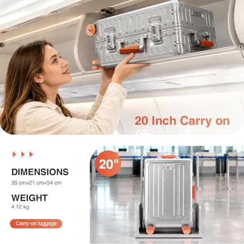 AIWEINY All Aluminium Suitcase Carry On Luggage Hard Shell Cabin — view 3