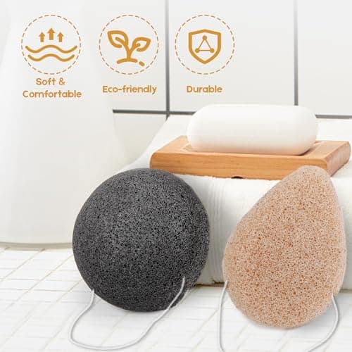 Konjac Exfoliating Organic Cleansing Facial Sponges Set - Natural Walnut Charcoal Konjac Face Scrubbers Sponge for Body Exfoliator Skincare Makeup Removal, Safe for Oily Dry Combination Sensitive Skin — view 4