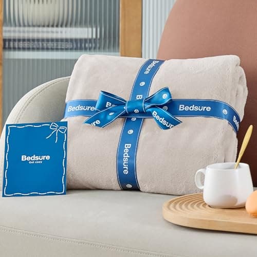 Bedsure Throw Blanket for Sofa - Flannel, Beige, 130x170 cm — view 6