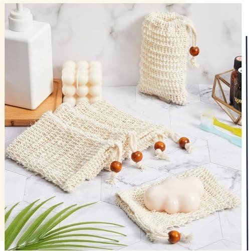 2 Pcs Cotton Linen Soap Bag with Drawstring, Exfoliating Mesh Bar Soap Bag for Shower Bath — view 3