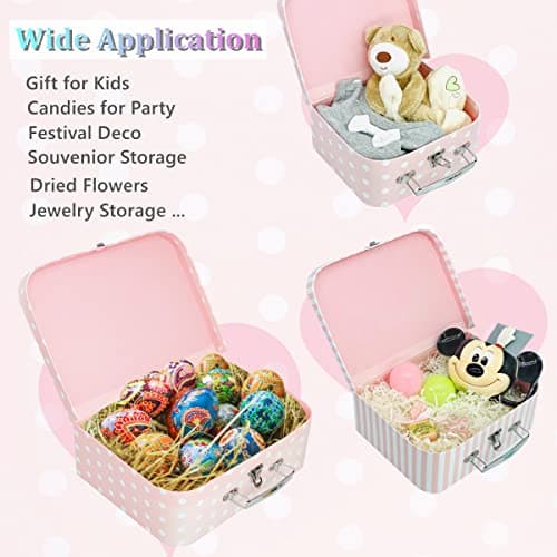 Amedoo Paperboard Suitcases, Decorative Storage Boxes with Lids, Set of 3 Nesting Gift Boxes Pink Storage Box, Christmas, Nursery and New Year Gift Decoration (Pink Dots and Strips) — view 5