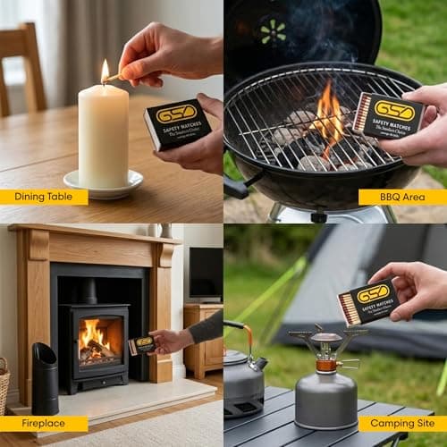100 Boxes of Safety Matches (10 Packs of 10 Boxes) for Cooking, Candles, BBQ & Emergency Use, Reliable Fire Starters, Camping Matches for Wood Burners, Fire Pits & Ovens - by ANGIX — view 5