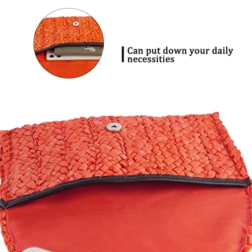 Syrads Women’s Straw Evening Clutch Purse Summer Beach Handbag Straw Woven Envelope Bag,Red — view 3
