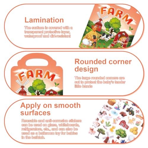 Lotnery Reusable Sticker Books for Toddlers 2-4 Years, 3-Pack Dinosaur Ocean & Farm Jelly Activity Stickers, Large Stickers for Little Hands, Travel Activities Quiet Play Essential Educational Toy Gif — view 3