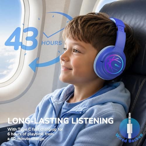 iClever BTH18 Kids Headphones Wireless with LED Lights 43H Playtime Travel — view 4