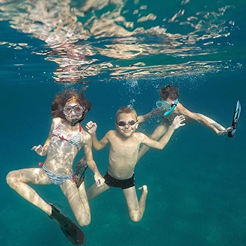 Kids Snorkeling Set with Fins Anti Leak Snorkeling Gear for Kids with Adjustable Flippers, Youth Junior Full Dry Snorkel Set Swimming Goggles with Nose Cover Diving Mask Scuba with Bag, 5-14 Yrs — view 6