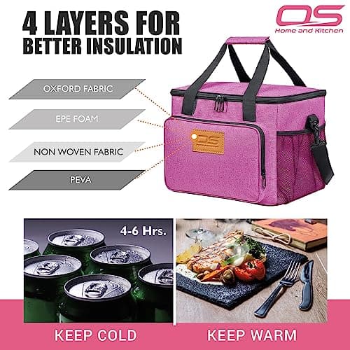 Insulated Portable Food Cooler Bag, Large Capacity, Waterproof, Lightweight, for Camping, BBQ, Travel, and Outdoor Activities (Pink, 24L) — view 4