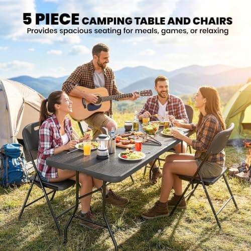 Outsunny Folding Camping Table and Chairs 5 PCs 6ft Picnic Table Set Black — view 3