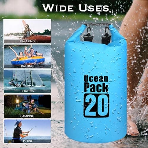 MORAINJAY 20L Sky Blue Dry Bag,Waterproof Bag with Double Adjustable Shoulder Strap,Large Capacity Dry Sack 2L 5L 10L 15L 20L 30L for Outdoor Camping,Rafting,Swimming,Boating,Surfing — view 4