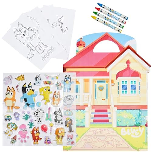 Bluey Stickers Activity Set with Crayons, Colouring Sheets, Foldable Fun Scenes, Kids Activity Packs for Travel, Colouring Set, Gifts for Kids