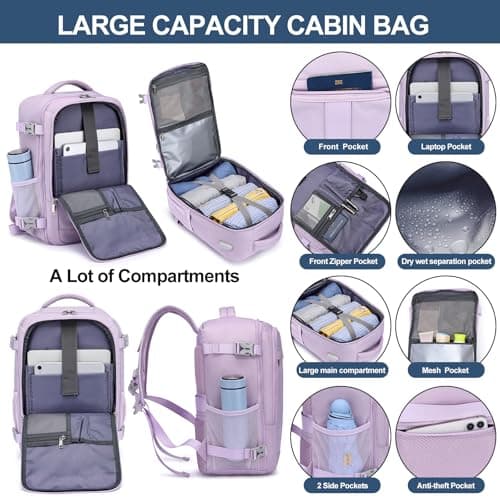 Ryanair Cabin Bag 40x20x25 Underseat 20L Small Travel Bag for Women, Purple — view 4