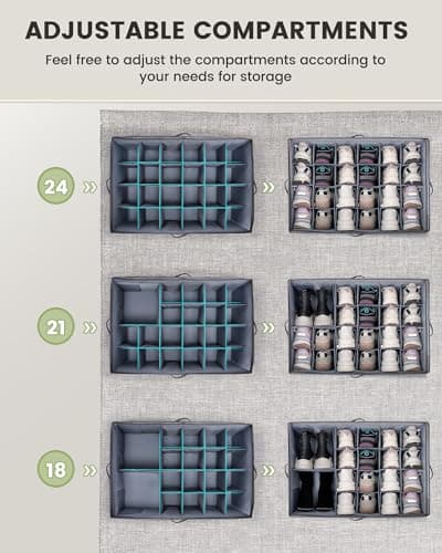 Opvener 24 Pairs Shoe Organizer for Closet, Sandal Storage Organizer, Large Foldable Shoe Storage Boxes Bin Container With Dividers, Handles, Mesh Pocket, Small Space Fabric Shoe Organizer Cubby Grey — view 2