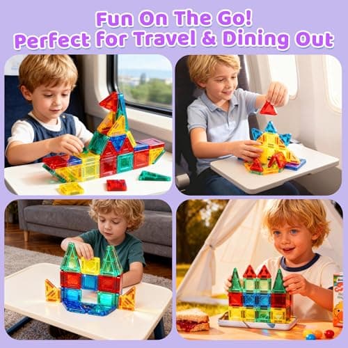 Mauikay Mini Magnetic Tiles for Travel 34PCs Portable STEM Toy with Tin Box — view 2