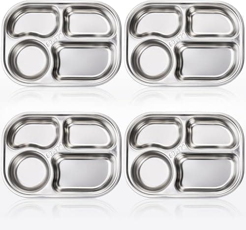 DEAYOU 4-Pack 18/10 Stainless Steel Divided Plates, 4 Sections Samll Platter Compartment Tray, Portion Control Plate with Divider, Mess Food Sectioned Tray for Cafeteria — view 6