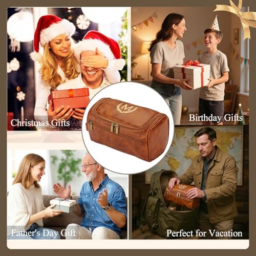 CGFN Mens Toiletry Bags,Personalised Gifts for Men,Personalised PU Leather Mens Wash Bag with Initial Hanging Toiletry Bag Xmas Birthday Gifts (Initial-T, Reddish Brown) — view 3