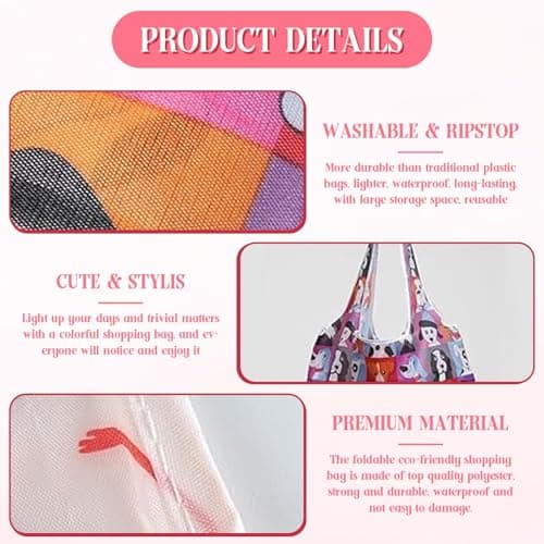 WANGWUXINSHENG Foldable Shopping Bags Large Portable Shopping Tote Bag with Pouch Eco Tote Bags for Grocery Travel Picnic Daily Use Holiday Favors (Red, 2 Pcs) — view 4