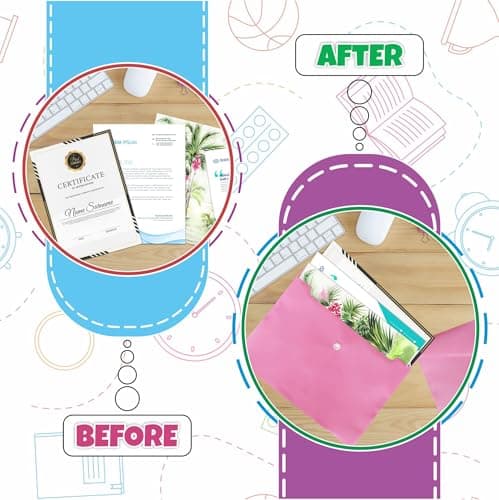 M1SS Pack of 10 Plastic Wallets A4 [33 x 23cm] Waterproof Plastic Folders for Documents Pink Popper Wallet A4 with Snap Button for Home, Office, School and Travel Stationary Paper Filing — view 4
