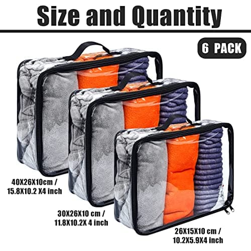 Hillban 6 Pcs Large Clear Packing Cubes for Travel, 3 Sizes PVC Bags, Black, L — view 2