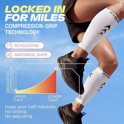 Rymora Calf Compression Sleeves for Men & Women (Ideal for Sports, Running, Shin Splints & More) (One Pair) (White) (Medium) [M] — view 6