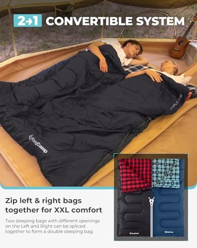 KingCamp Flannel Sleeping Bag for Adults, 3-4 Season Warm Black — view 2