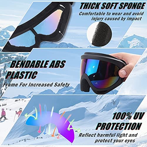 ORANZI 5 Pack Ski Goggles, Snowboard Snow Goggles for Men Women Kids Adult Youth,Motorcycle Goggles with UV Protection Anti-fog — view 3