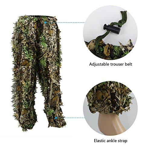 Zicac 5 Pcs Ghillie Suit, 3D Leaf Camouflage Uniform, Mask, Gloves, Storage Bag Set, Suitable for Outdoor Hunting, Wildlife Photography, CS Game — view 3