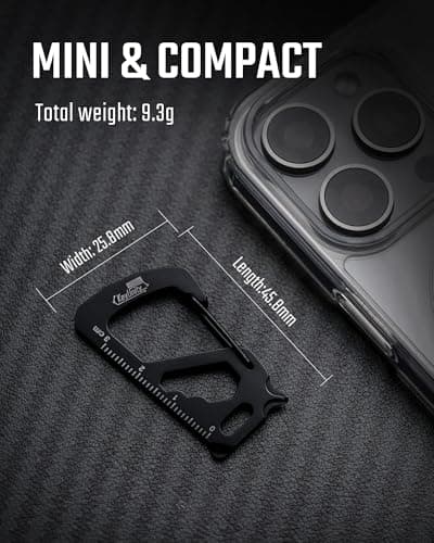 KeyUnity KS00S Carabiner Clip Multitool Stainless Steel 7 Tools in 1,Quick Release Clasp,Wrench,Cross Screwdriver, Slotted Screwdriver,Bottle Opener,Ruler,Key Holder (PVD Black,Small) — view 3