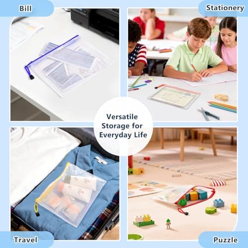 SUNEE Plastic Wallets A5, 12 Pack Mesh Zip Lock Document Wallets & File Bags, Waterproof Plastic Folders A5 for School, Office, Home and Travel Storage - 6 Colours — view 6
