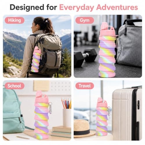 dkjfei 2 Pcs Collapsible Water Bottle, 500ml Water Bottles Silicone — view 6