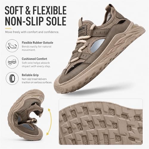 Metaju Men's Closed Toe Outdoor Sandals, Leather Lightweight Hiking Sandals, Breathable Non-Slip Rubber Sole Walking Shoes for Trekking Camping Beach Travel Summer Sports (Black,9.5) — view 5