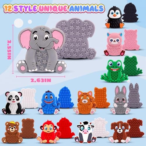 Bambebe 12 Pack Animal Texture Sensory Toys, Silicone Quiet Fidget Toys, Portable Travel Toys for Airplane Car Road Trip, Calming Stress Relief Gifts for Classroom — view 2