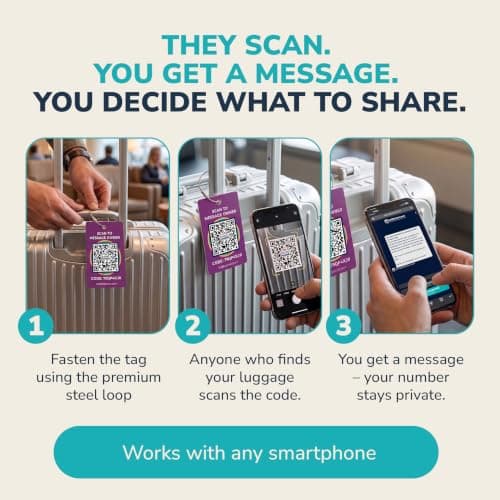 Smart Luggage Tags | Privacy QR Code Luggage Tag, Purple, 2"x3" — view 3