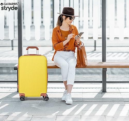 CALDARIUS Hardshell Luggage | Durable Suitcases | Lightweight & Secure with Combination Lock | Smooth 4 Dual Spinner Wheels | Ideal Travel Bag & Luggage Sets (Yellow, Medium 24") — view 6