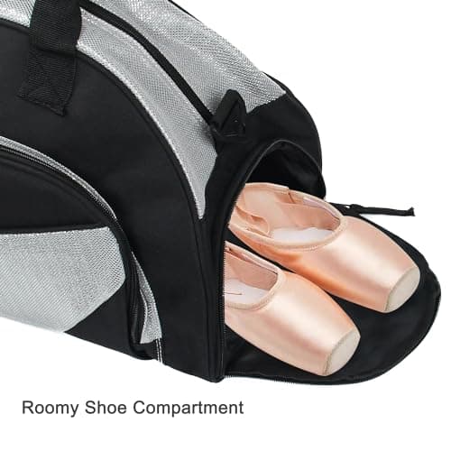 kilofly Girl's Ballet Dance Sports Gym Duffel Bag Travel Carry On + Handy Pouch, Silver, 18.9 inch — view 3