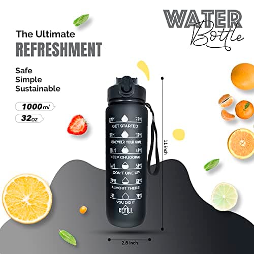 Active 100 1L Water Bottle with Straw, Motivational Time Marking | Dishwasher Safe | Leak-Proof | BPA-Free Drinks Bottle for Fitness, Work, Travel & Outdoor Use — view 4