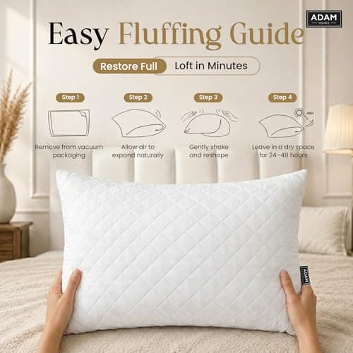 Adam Home Premium Pillows 4 Pack Hotel Quality Firm Support with Quilted Cover Hypoallergenic and Anti Dust Mite Soft Hollow-Fiber Down Alternative Bed Pillow for Stomach Back and Side Sleeper — view 5