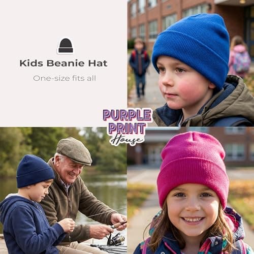 Purple Print House Embroidered Train Kids Beanie Hat - Train and Carriages Design Winter Knit Beanie for Toddler Boys School Travel, One Size, Red — view 4