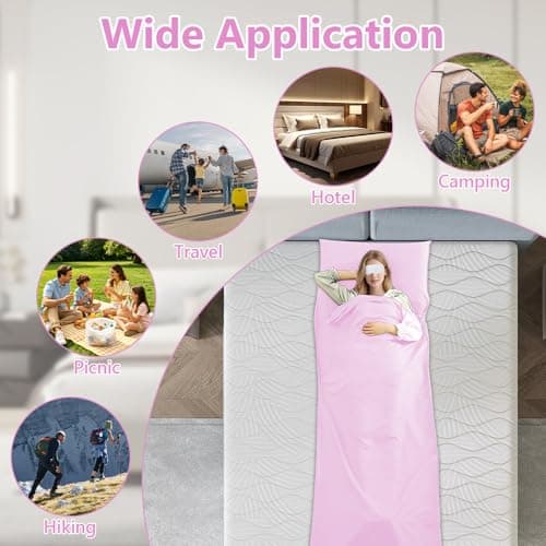 Jonuin Sleeping Bag Liner, 210 x 115 cm Sleeping Bag Liners, Lightweight, Soft & Portable Travel Sheet for Adults, Unisex Sleeping Bag Liner for Backpacking, Camping, Hotels, and Summer Trips (Pink) — view 6