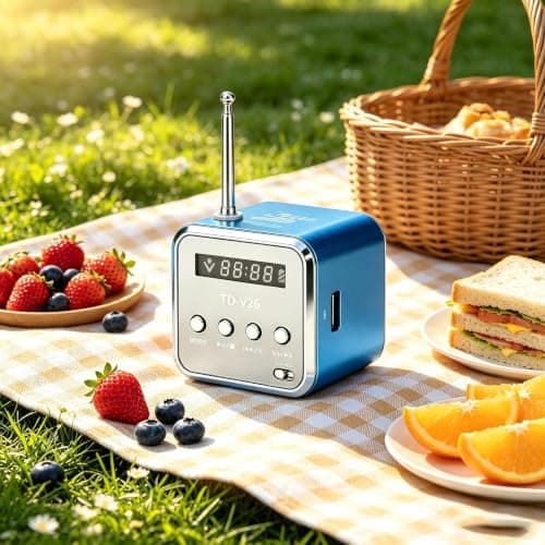 Mini Radio Bluetooth Speaker, Portable FM Radio, Outdoor Wireless Mini Speaker, Music Speaker, MP3 Player, Sound Station, USB, Line-In, Micro SD TF (Blue) — view 3