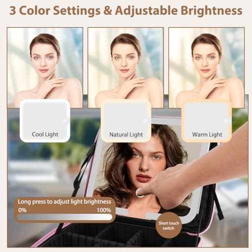 OSDUE Makeup Bag with LED Mirror, Cosmetic Organizer Case with Adjustable Compartments, Waterproof Travel Makeup Bag, Oxford Fabric,Gift for Women — view 3