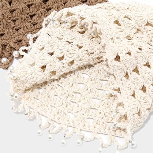 Julpsk Women's Lightweight Handmade Crochet Hat Boho Pearl Trim Beanie Cap for Beach Travel, Turquoise, One Size — view 4