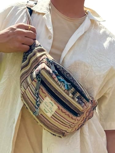 Cotton Handmade Fanny Pack, Hippie Festival Holiday Bum Bag, Adjustable Straps, Brown — view 2