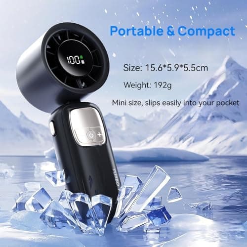 Refluxe Mini Handheld Portable Fan, Personal USB Hand Held Fan, Rechargeable Battery Operated Fan with LED Display and 100 Speeds for Travel, Outdoor, Vacation, Office (Khaki) — view 6