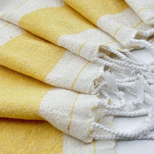 BERCA HOME Ephesus Turkish Beach Towel – Lightweight, Quick Dry, Sand Free – 100% Cotton Peshtemal Hammam & Bath Towel – 90x190 cm – Soft & Compact for Spa, Travel, Gym, Yoga, Camp, Picnic (Yellow) — view 2