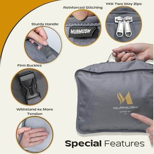 Murmush Grey Packing Cubes for Suitcases [8-Pcs + 2 Perfume Atomizers], Eco-Friendly Travel Organiser Bags with YKK Zips, Durable 300D Oxford Fabric, Suitcase & Backpack Packing Cube Set — view 3
