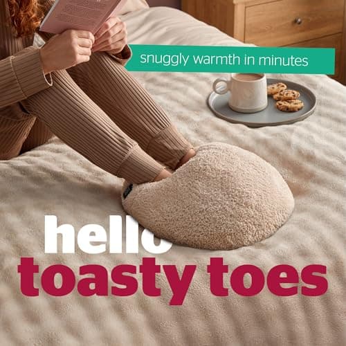 Silentnight Cosy Cuddles USB Heated Foot Warmer - Super Soft Teddy Boucle for Snuggly & Warm Feet - 3 Heat Settings Soothes Aches and Pains - Portable for Home, Camping & Traveling - Washable, Natural — view 2