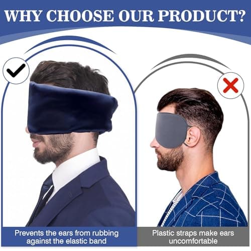 Sleep Mask, VEGCOO Silk Sleeping Mask 100% Blackout Eye Mask for Sleeping Soft & Comfortable Sleep Eye Mask with Earplugs & Storage Bag, Adjustable Blindfold for Women Men All Night Sleep (Navy) — view 6