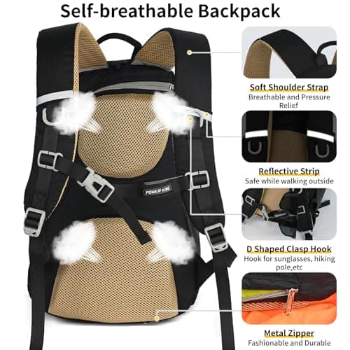 Lightweight Hiking Backpack, 30L Women/Men Waterproof Travel Rucksack Bag with Rain Cover, Outdoor Small Foldable Daypack for Student, Fit for 15.6 inch Laptop (Black, 30L) — view 4